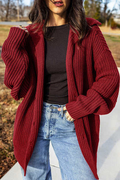 Red Dahlia Solid Color Knit Oversized Button Front Sweater Cardigan