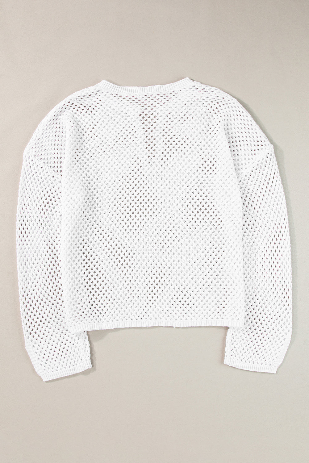 White Open Knit Buttoned Neck Split Sleeve Sweater