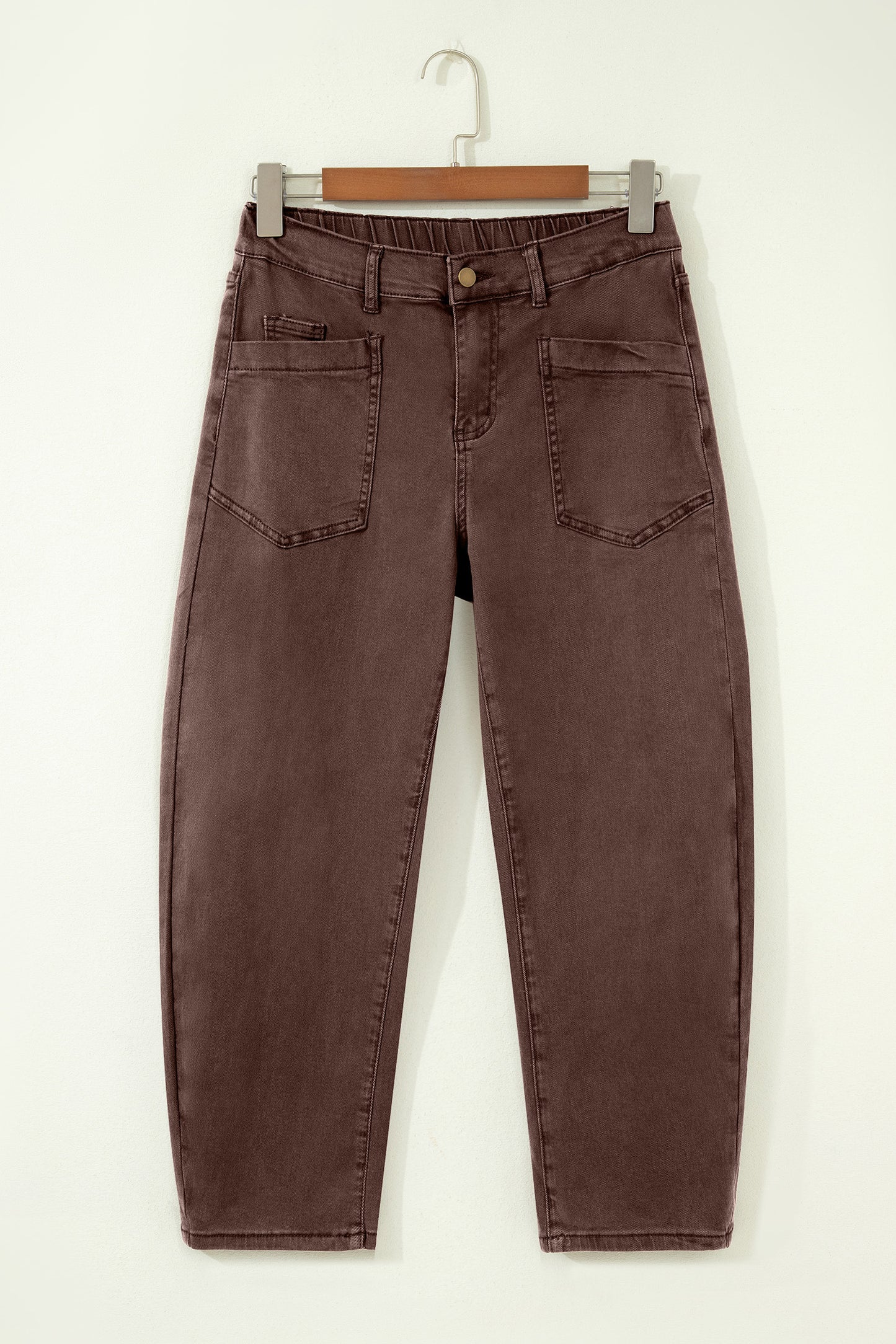Four Leaf Clover Solid Color Square Patch Pocket Ankle-length Barrel Jeans