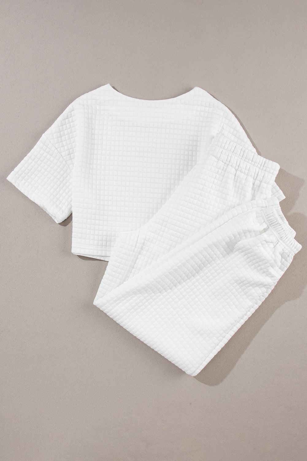 White Lattice Textured Cropped Tee and Jogger Pants Set