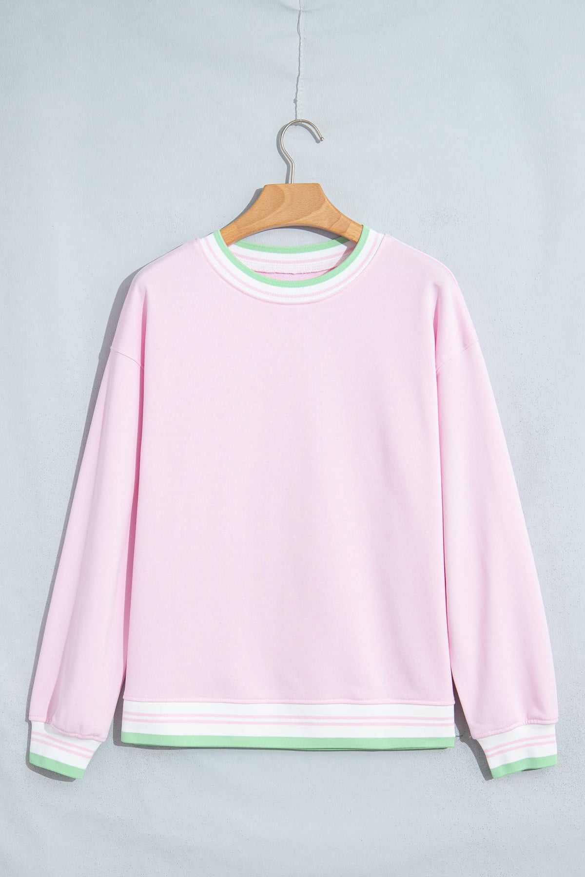 Bright Green Contrast Striped Trim Baggy Pullover Sweatshirt