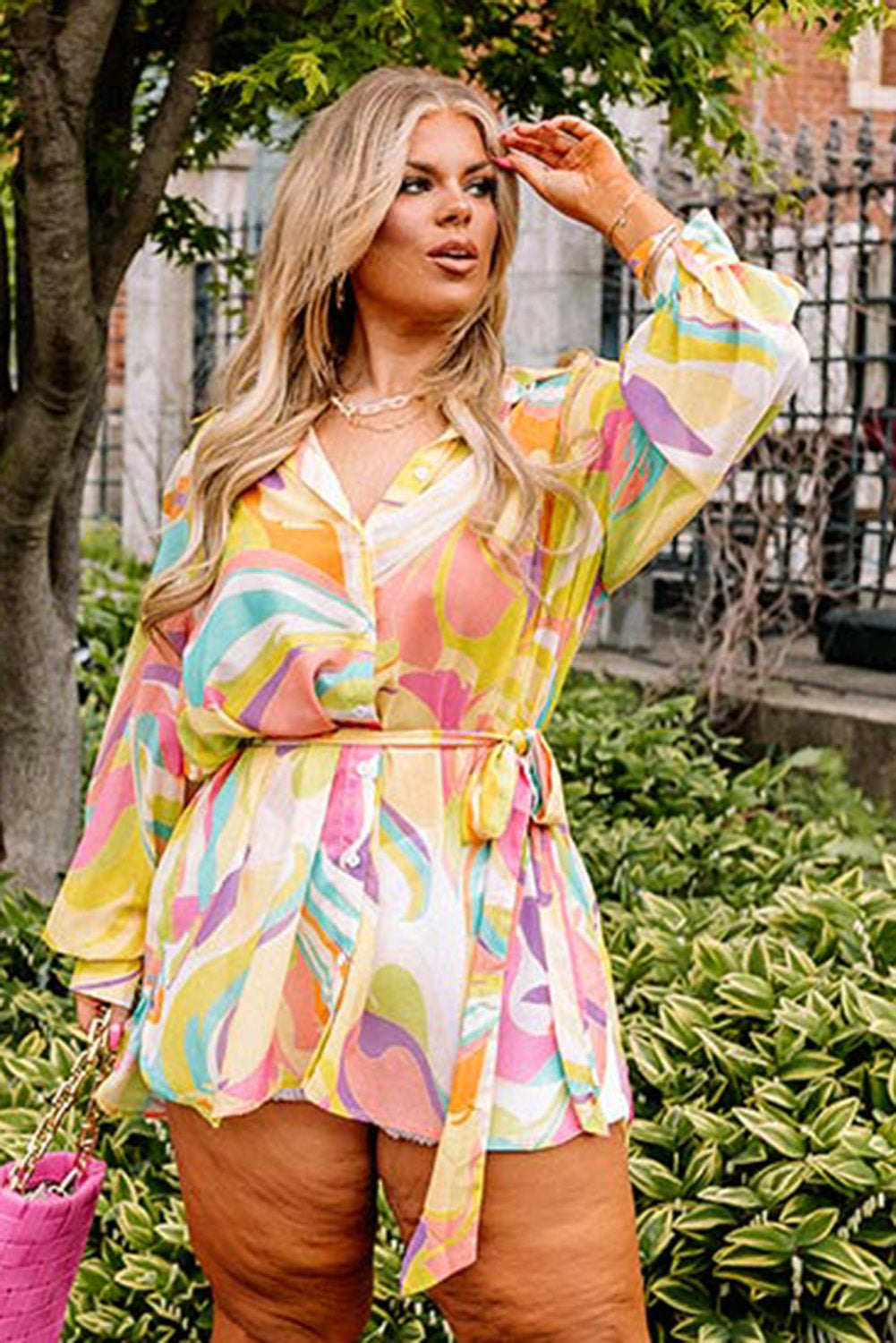 Plus Size Abstract Print Loose Tunic Shirt