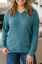 Lapis Ribbed Drop Shoulder Long Sleeve Plus Size Blouse