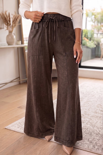 Ashleigh Blue Mineral Wash Seam Detail Flare Leg Drawstring Pants