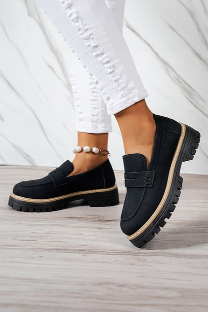Black Contrast Color Platform Loafers