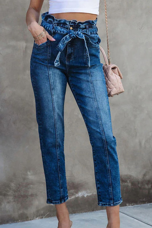 Seamed Stitching High Waist Knot Skinny Jeans