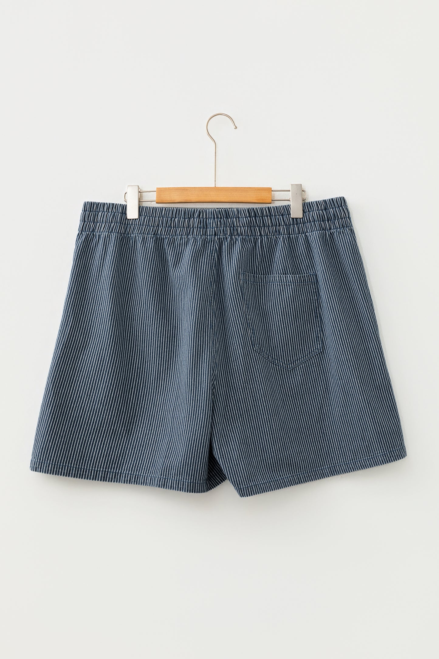 Sky Blue Stripe Plus Size Contrast Drawstring Elastic Waist Denim Shorts