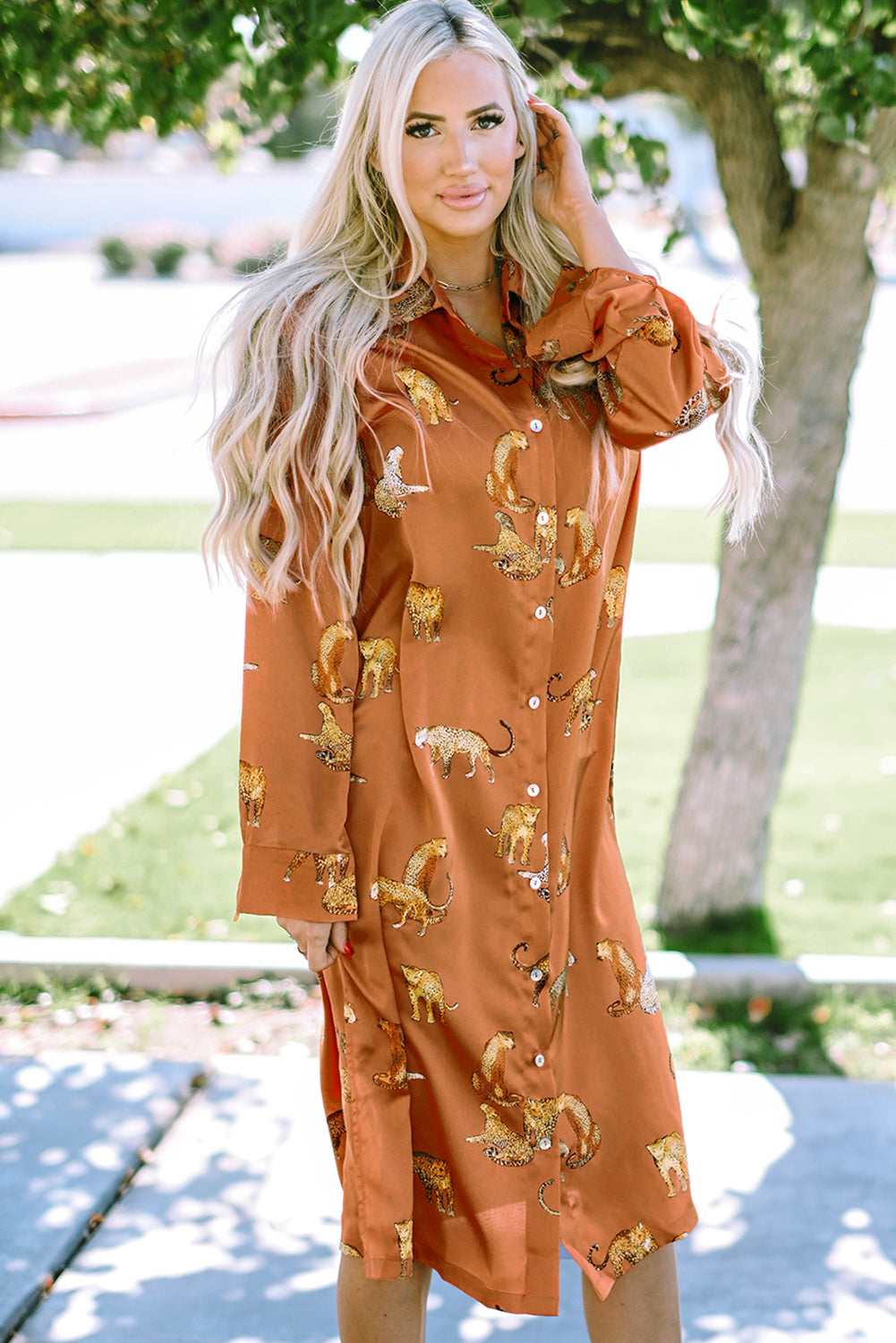 Orange Cheetah Printed Ruffled Sleeve Blouse