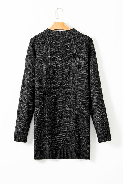Burgundy Cable Knit Drop Shoulder Loose Fit Sweater Dress