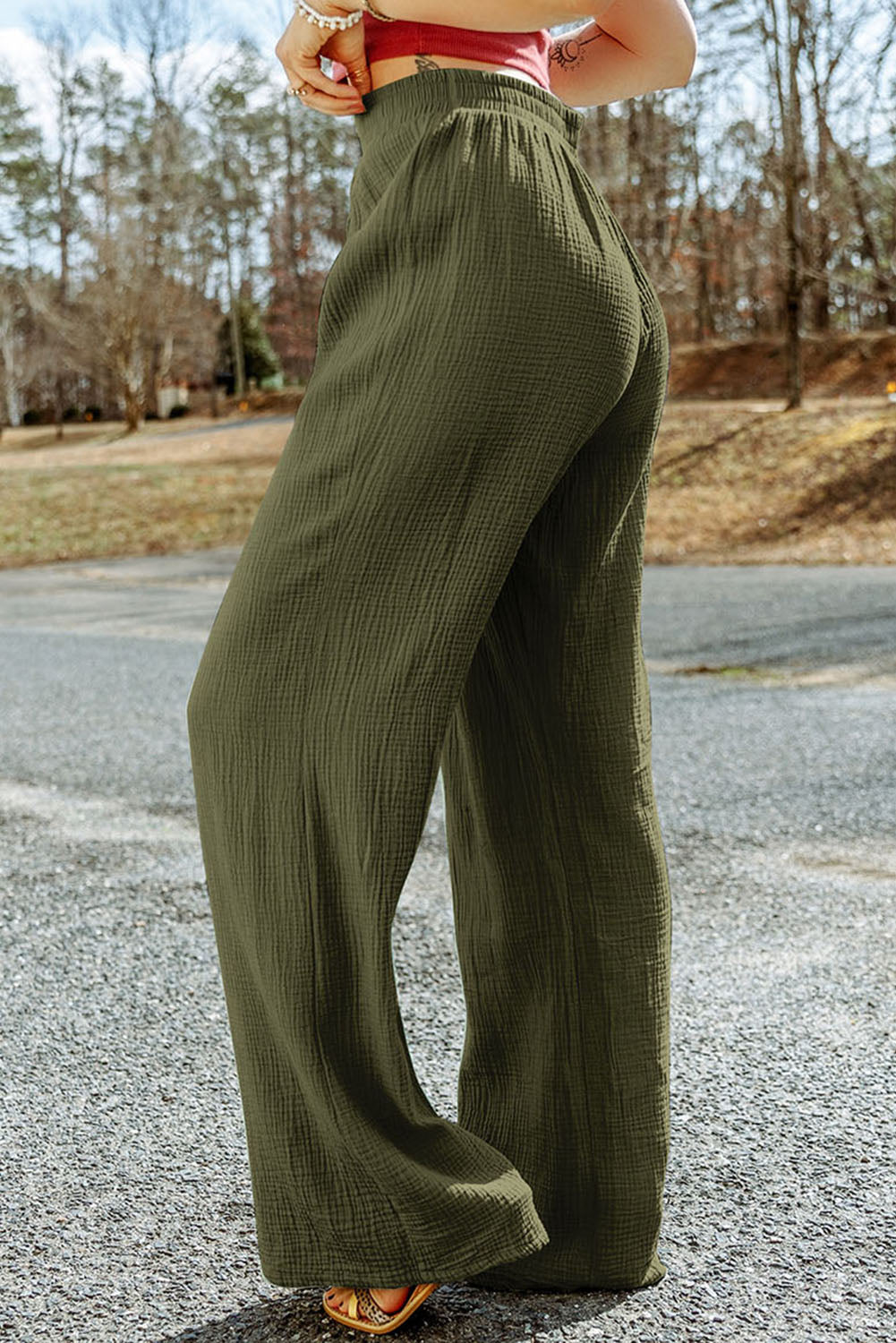 Crinkle Textured Wide Leg Pants