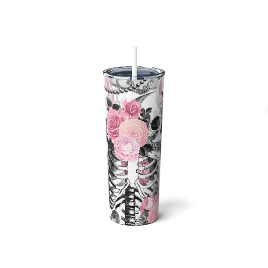 Floral Skellie- Skinny Tumbler