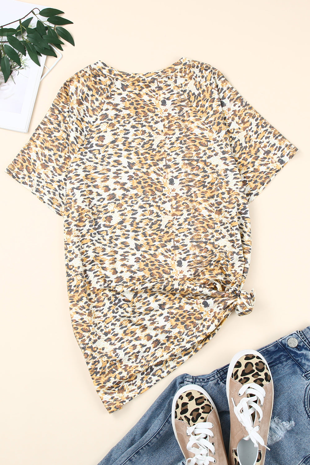 Leopard V Neck Front Pocket Tee