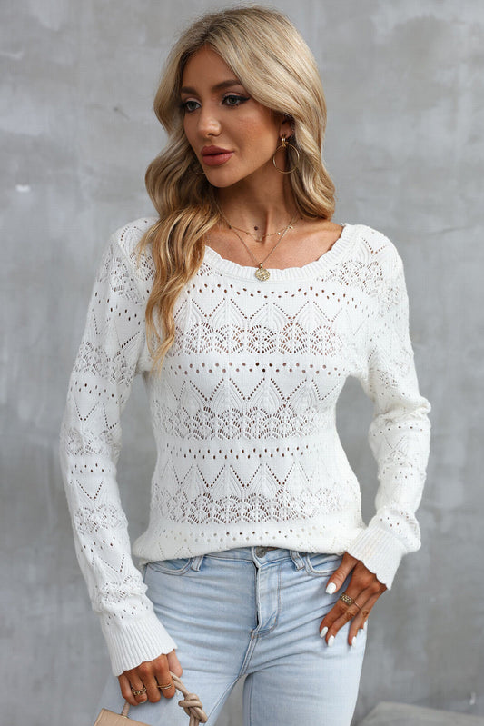 Surplice V Openwork Textured Sweater