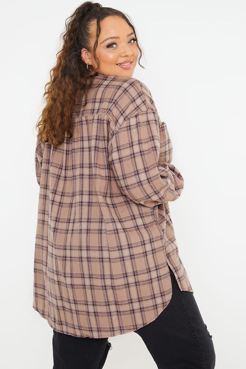 Plus Size Plaid Print Buttoned Oversized Tunic Shirt