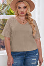 Khaki Striped Raglan Sleeve Plus Size Tee