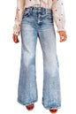 Sail Blue Acid Wash Pocket Detail Flare Jeans