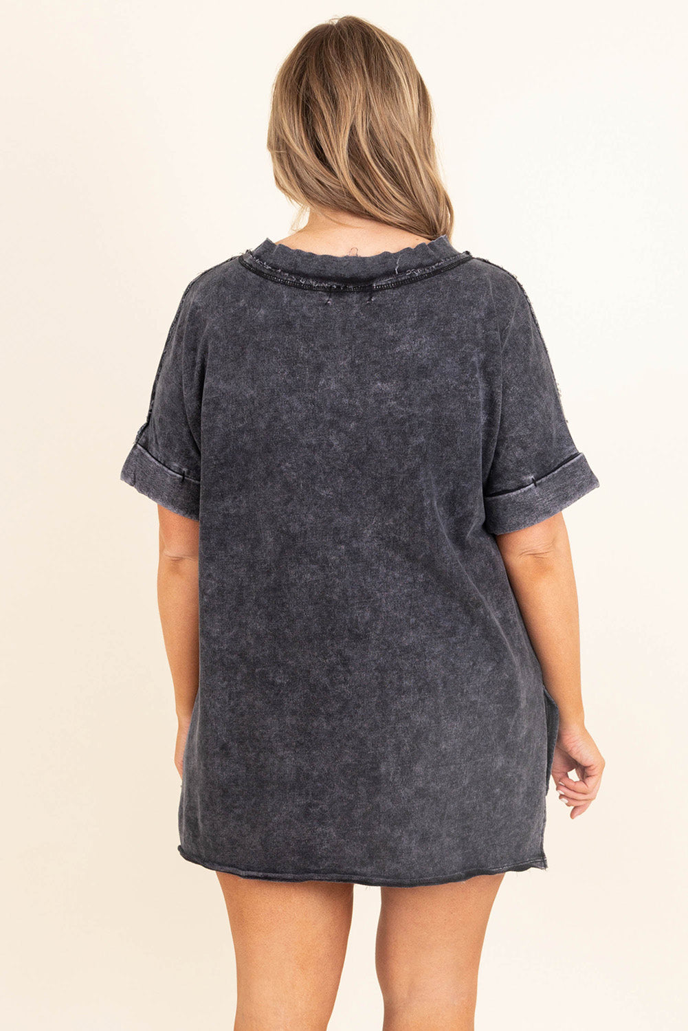 Mineral Wash Distressed Slit Patch Pocket Oversize Tee