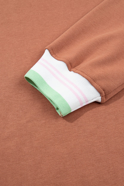 Bright Green Contrast Striped Trim Baggy Pullover Sweatshirt