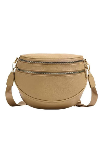 Cinnamon PU Leather Double Zipper Crossbody Bag