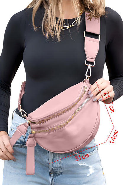 Dark Grey Wide Strap Zipper Crossbody Bag
