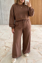 Brown Polka Dot Round Neck Long Sleeve Plus Size Set