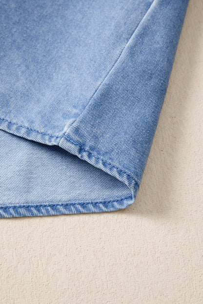 White Frilled Collar Flutter Sleeve Denim Top