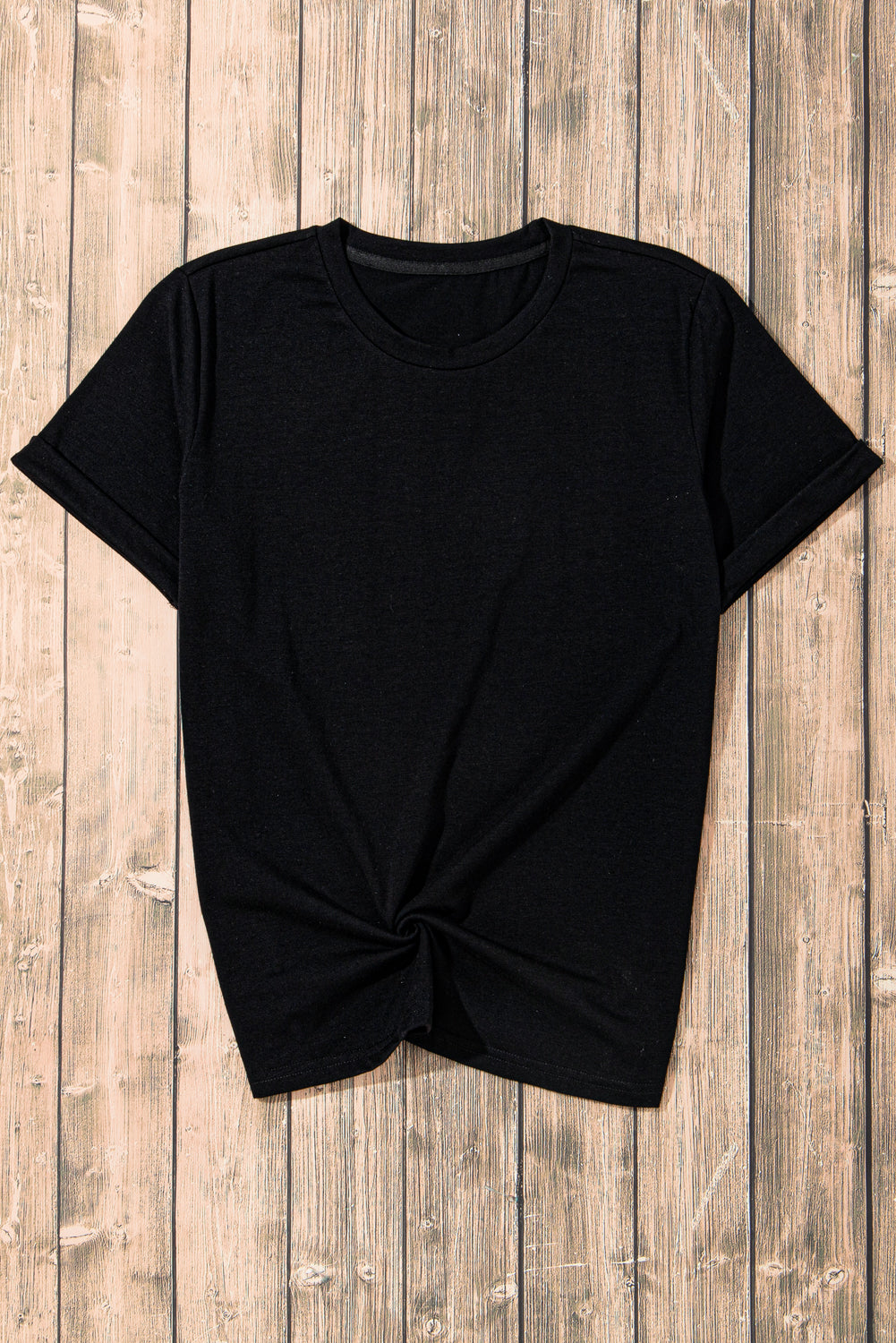 Black Casual Plain Crew Neck Tee