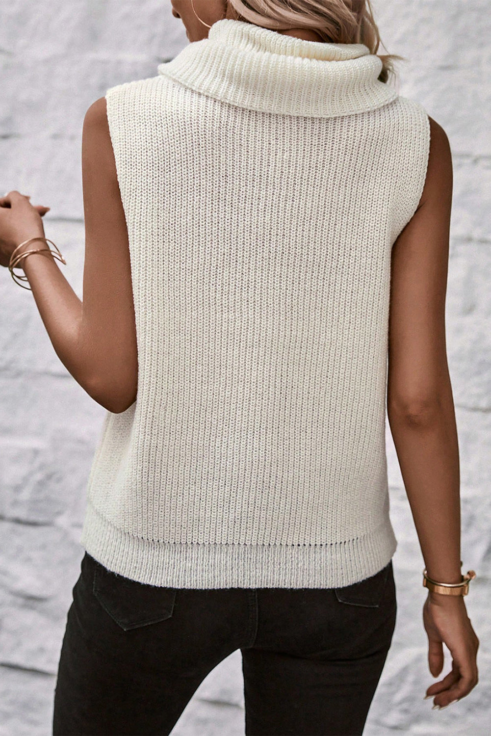 White Central Seam Cowl Neck Sweater Vest