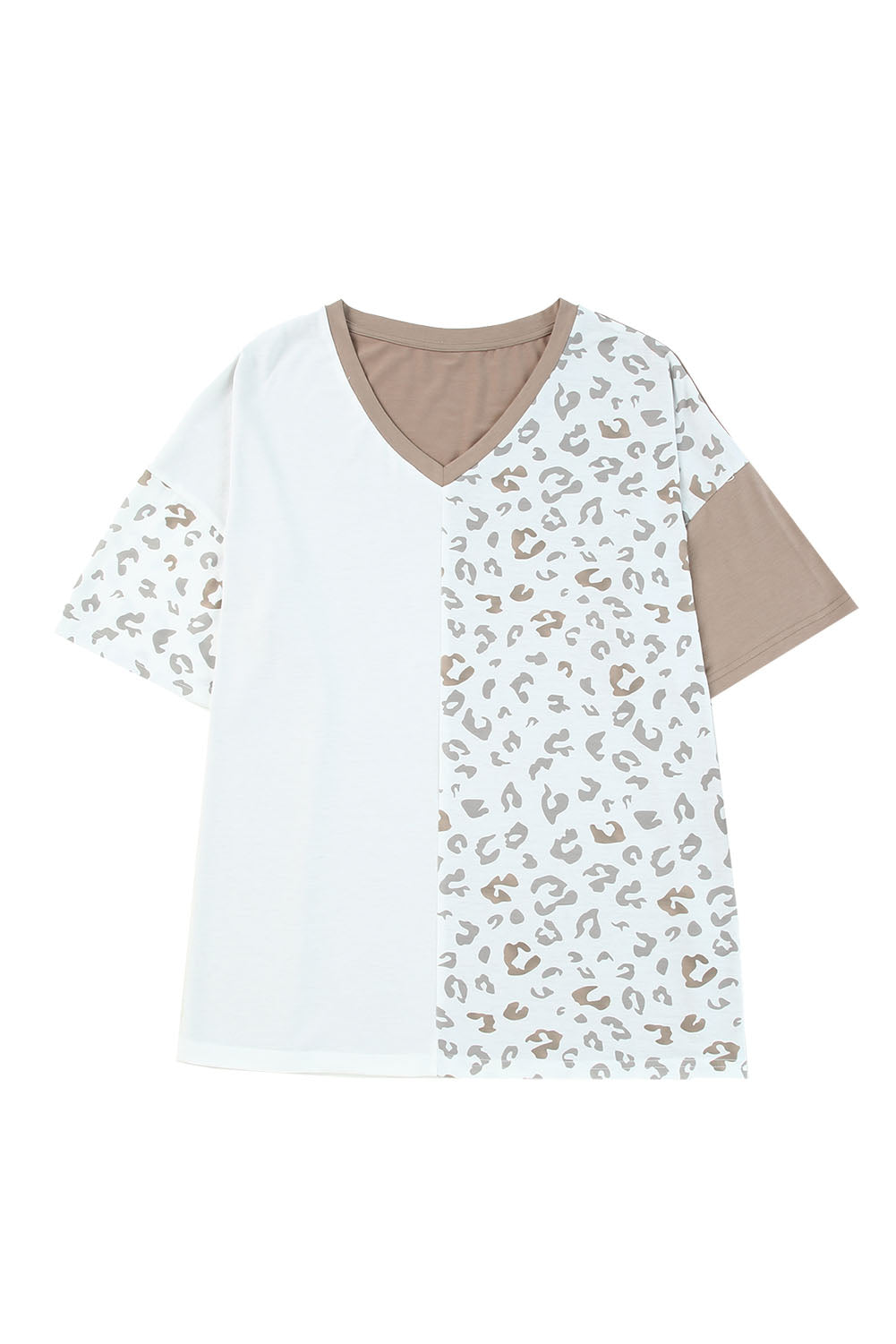 Leopard Patchwork Short Sleeve Plus Size Top