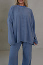 Pink Striped Drop Shoulder Long Sleeve Pant Set