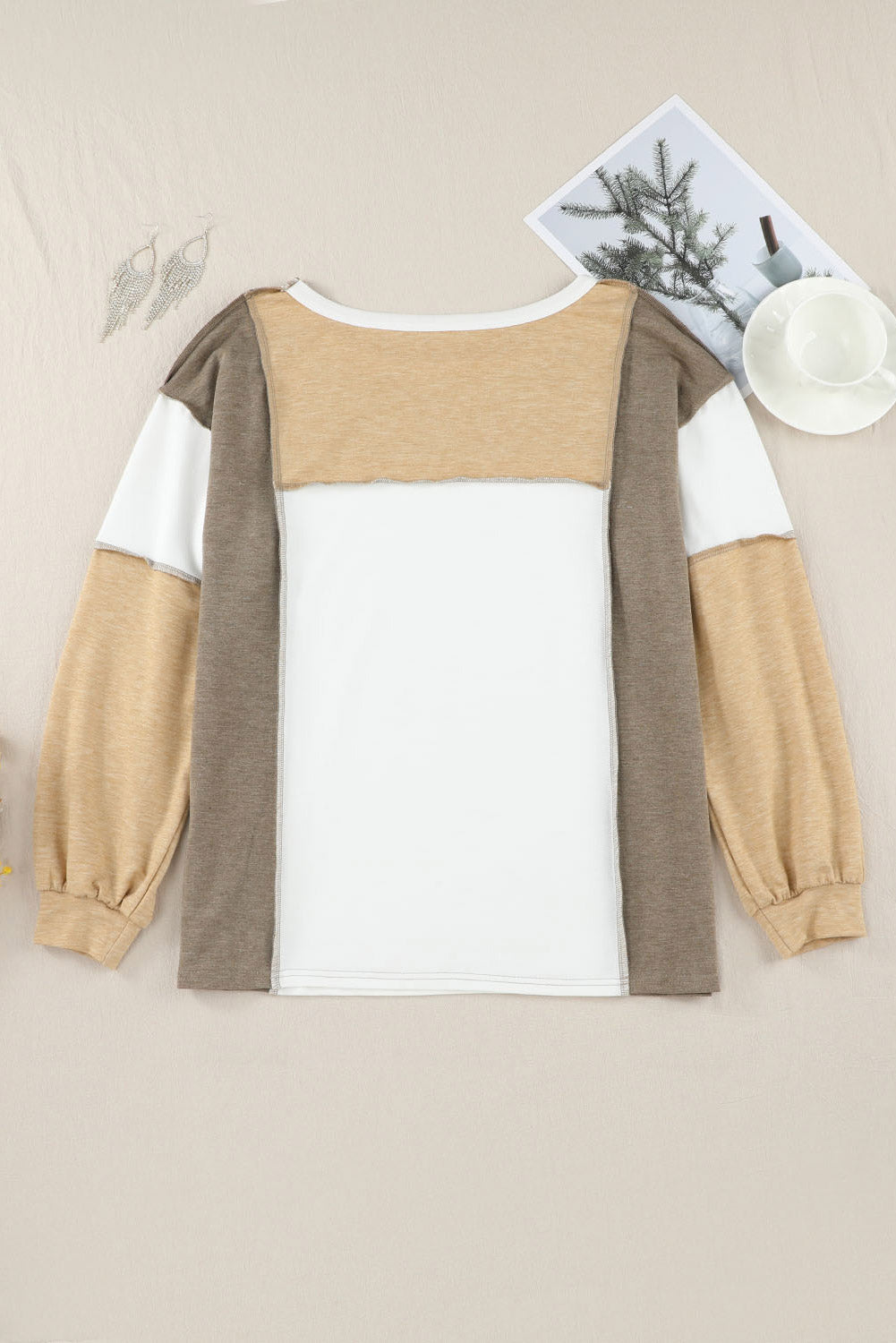 Medium Grey Exposed Seam Color Block Patchwork Top