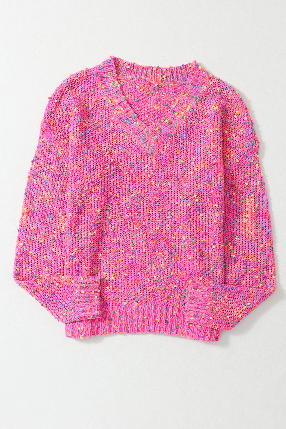 Hot Pink Mixed Color Chunky Knit Sweater