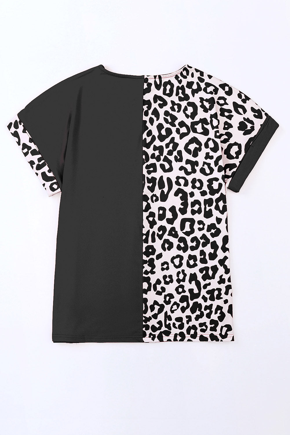 Black Half Leopard Patchwork Plus Size T-shirt