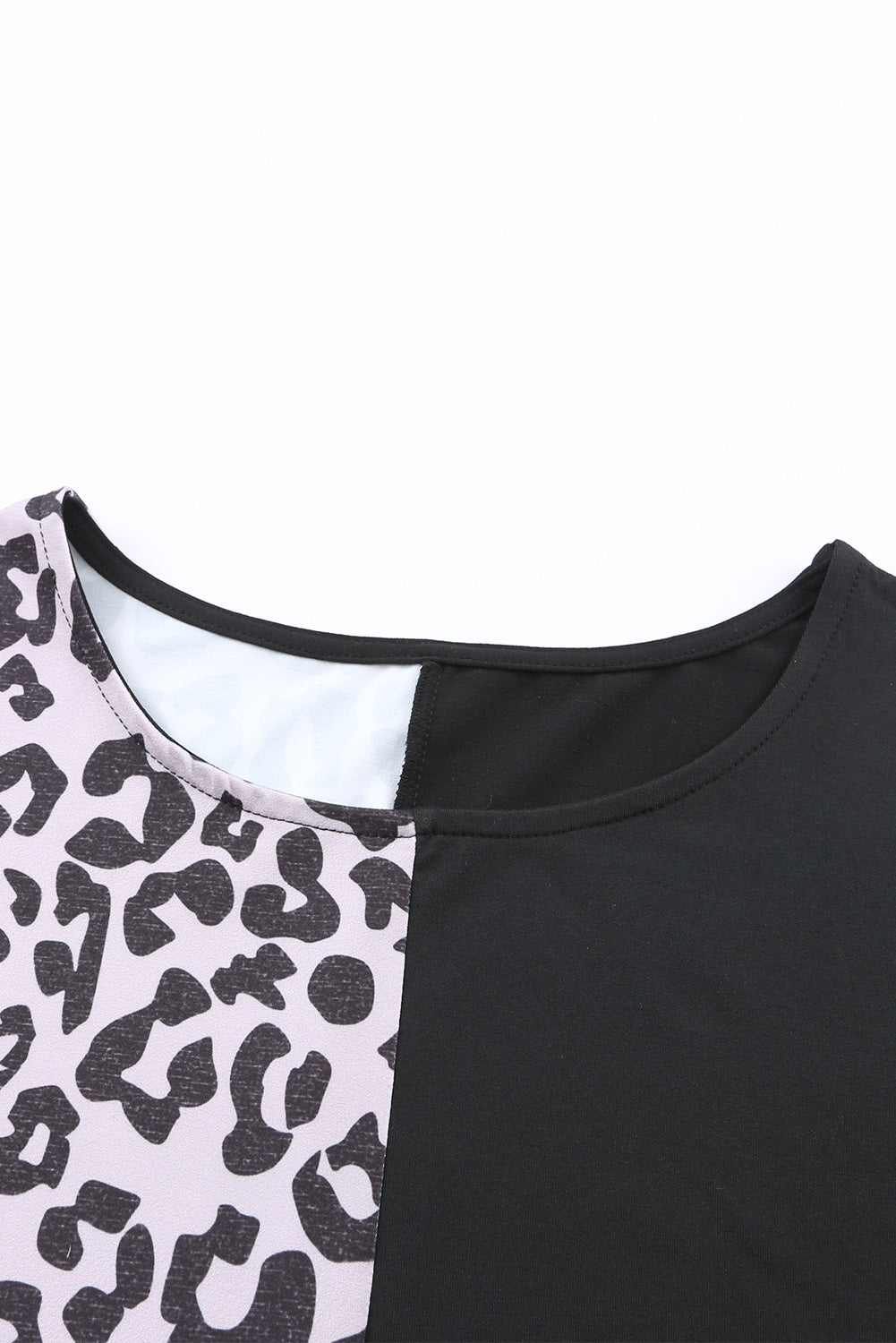 Black Half Leopard Patchwork Plus Size T-shirt