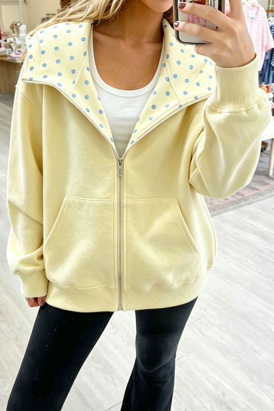 Yellow Cream Polka Dot Hooded Zip-Up Sweatshirt