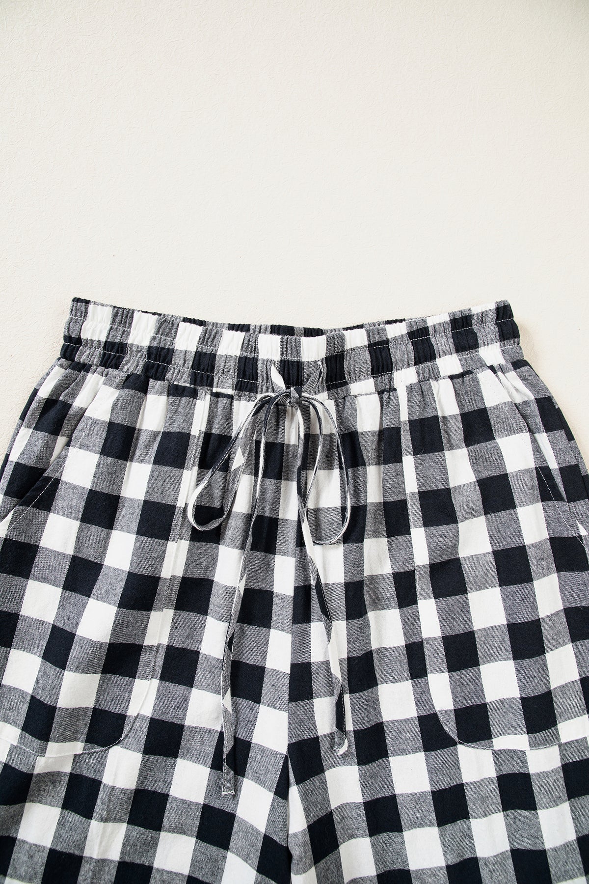 Brown Gingham Plaid Tie Elastic Waist Shift Pants