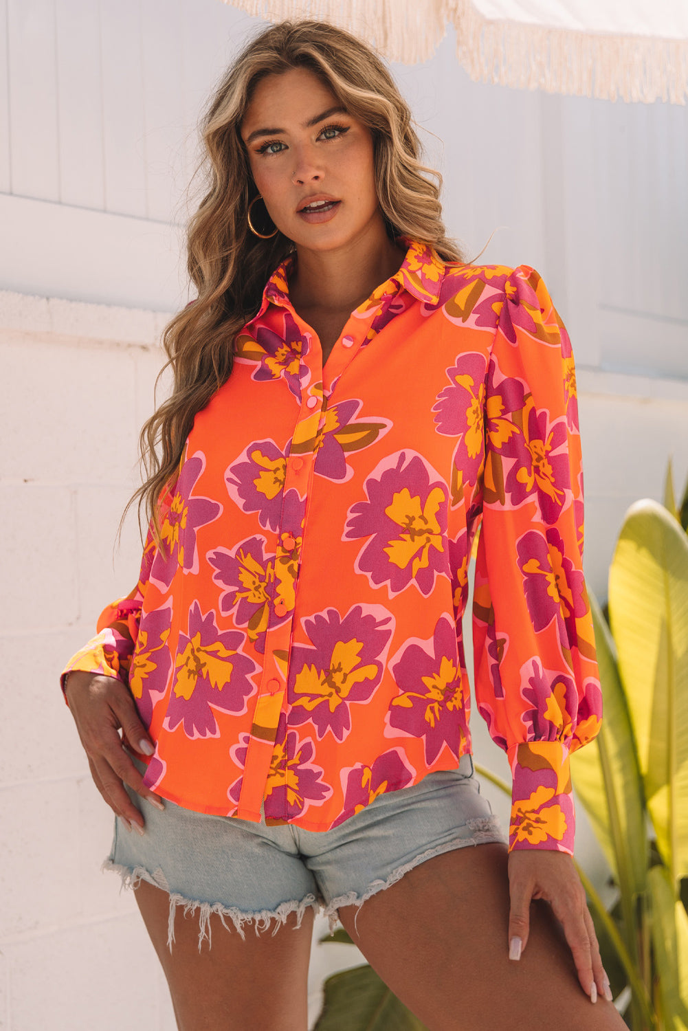 Multicolor Flora Print Plus Size Shirt