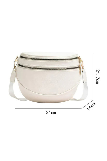 Cinnamon PU Leather Double Zipper Crossbody Bag