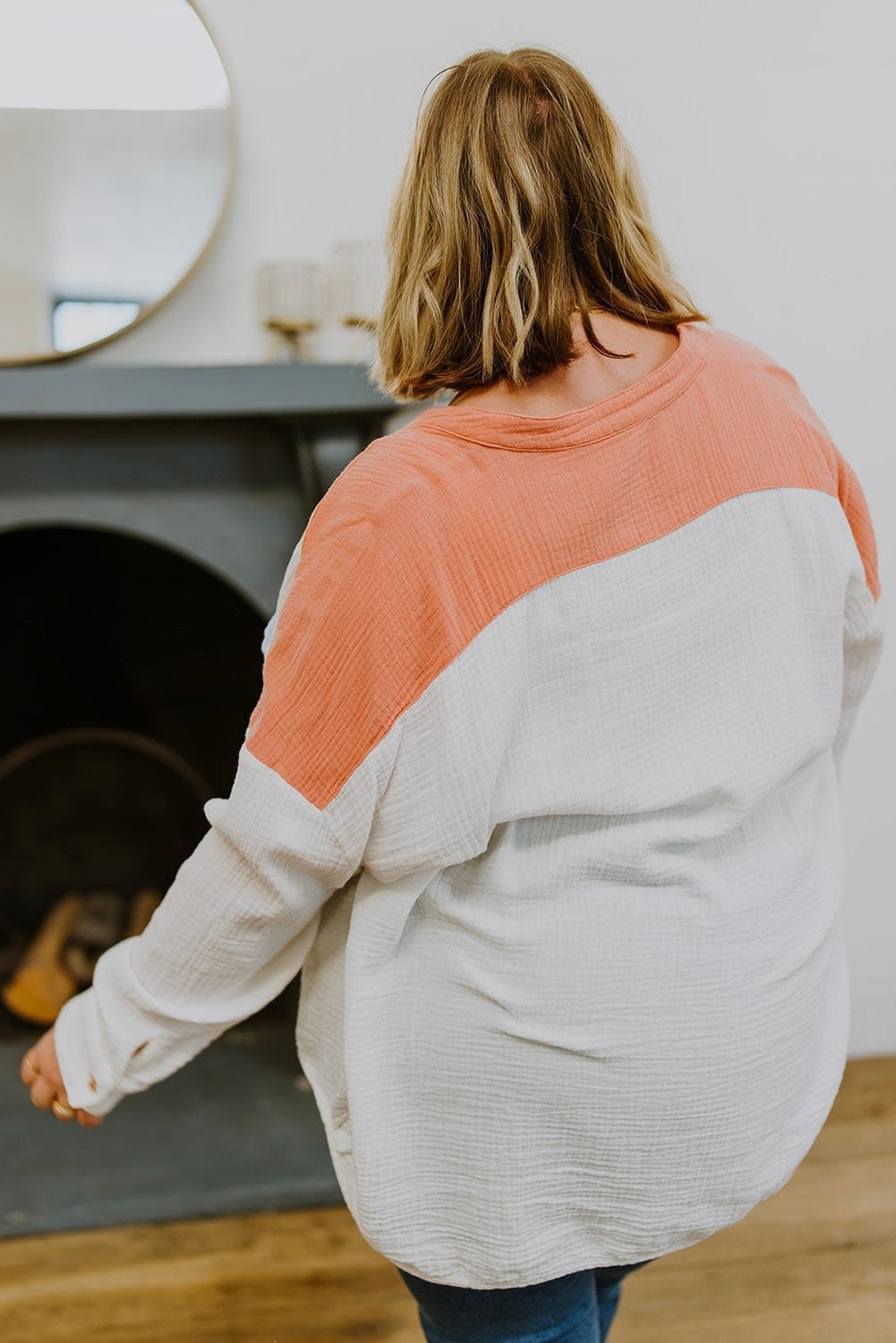 Crinkle Colorblock Chest Pocket Plus Size Shirt