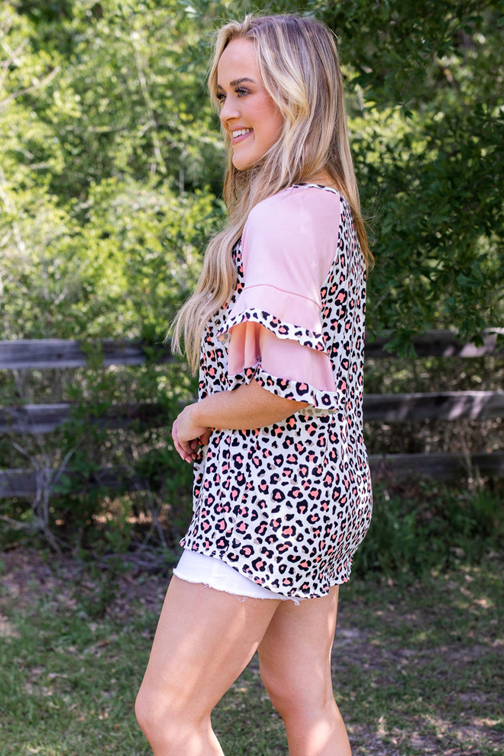 Plus Size Ruffle Raglan Sleeve Leopard Top