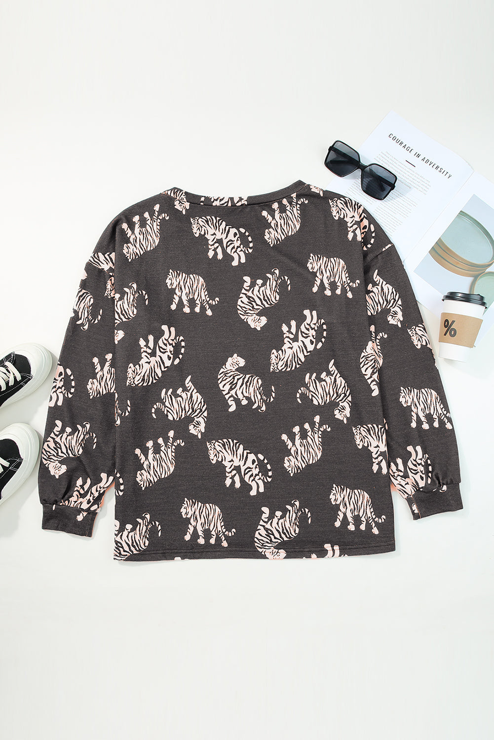 Black Printed Cheetah Print Bubble Sleeve Blouse