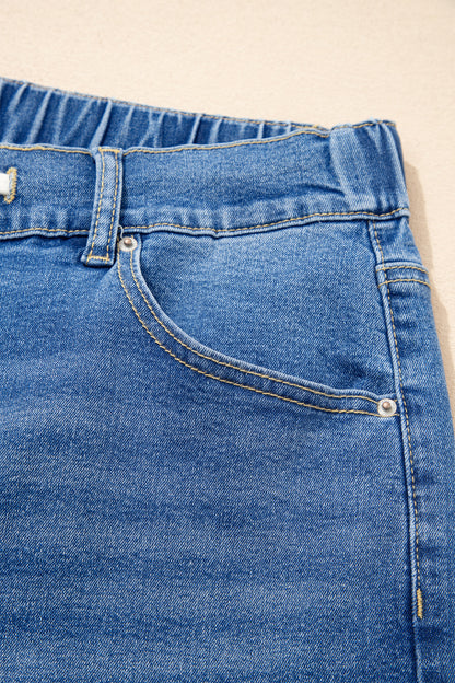 Light Blue Acid Wash Contrast Lace-up Plus Size Jeans