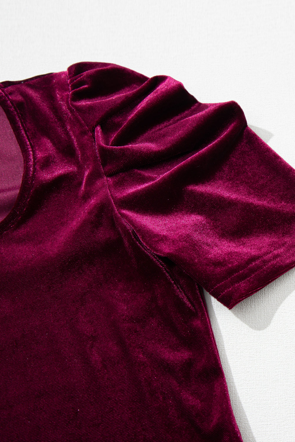 Burgundy Velvet Bubble Sleeve U Neck Plus Size Top