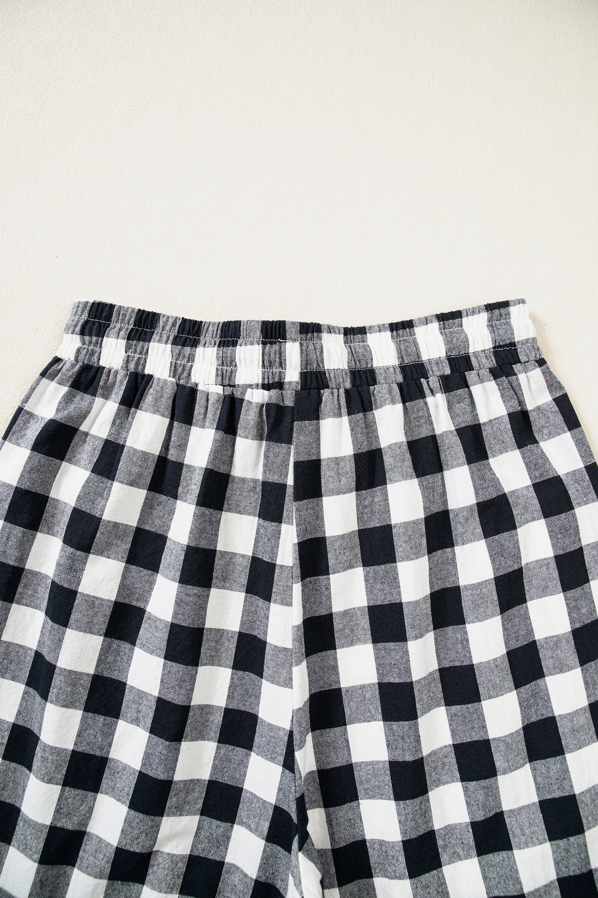 Brown Gingham Plaid Tie Elastic Waist Shift Pants