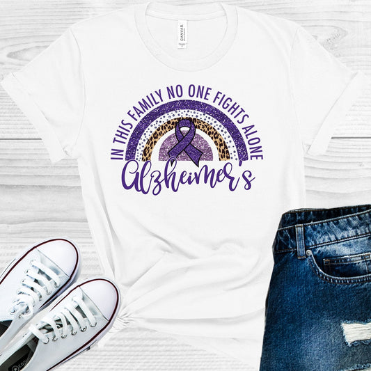 In This Family No One Fights Alone Alzheimer's Ribbon Graphic Tee