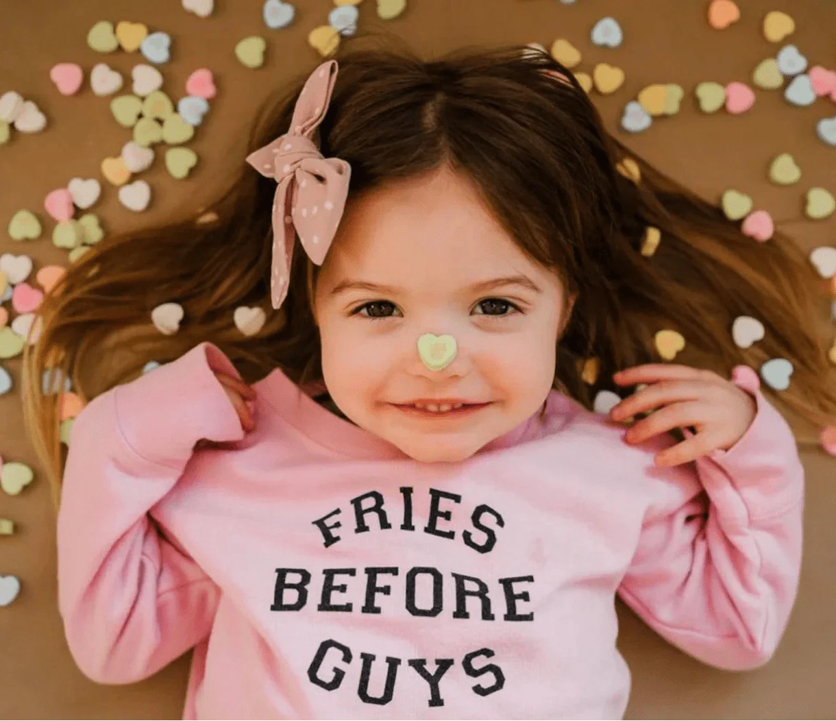 Fries Before Guys Pink Sweatshirt for Girls