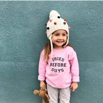 Fries Before Guys Pink Sweatshirt for Girls