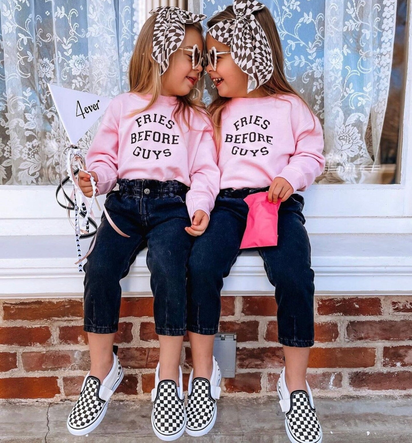 Fries Before Guys Pink Sweatshirt for Girls