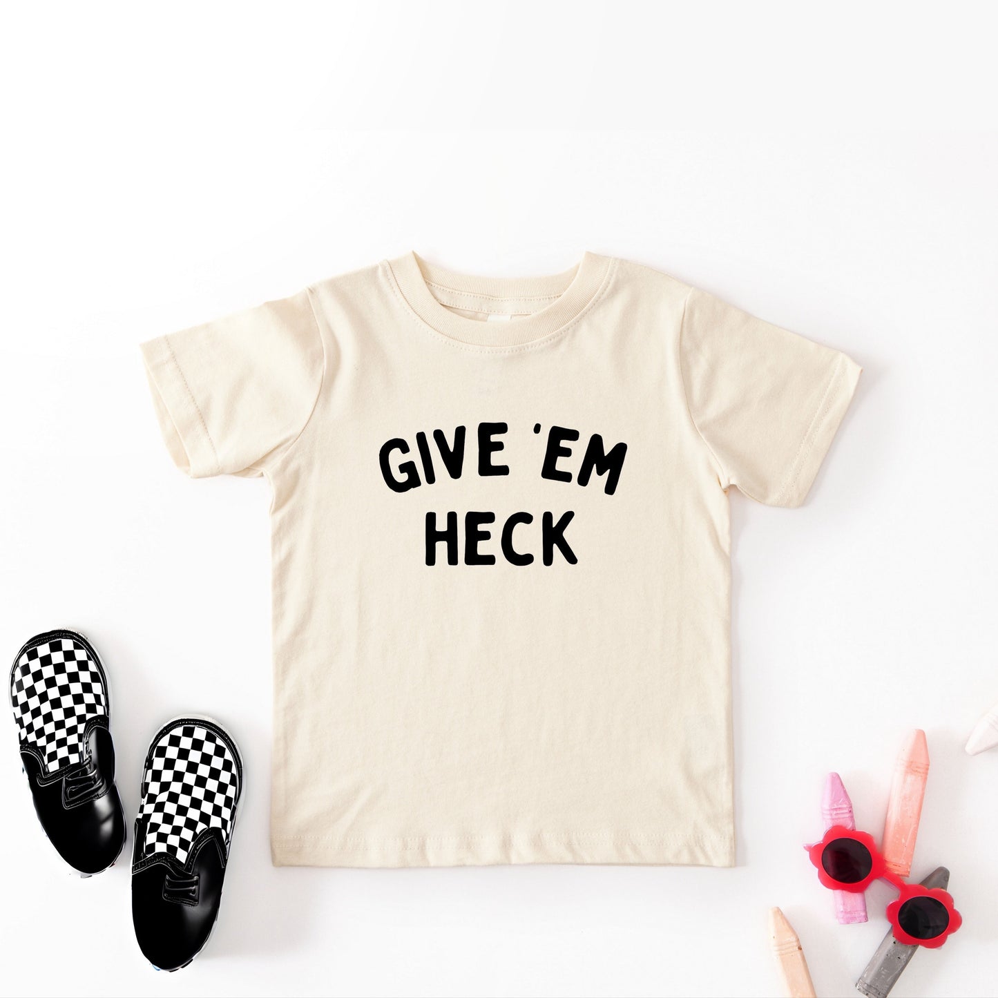 Give 'Em Heck Kids Graphic Tee, Funny Baseball Shirt For Kids