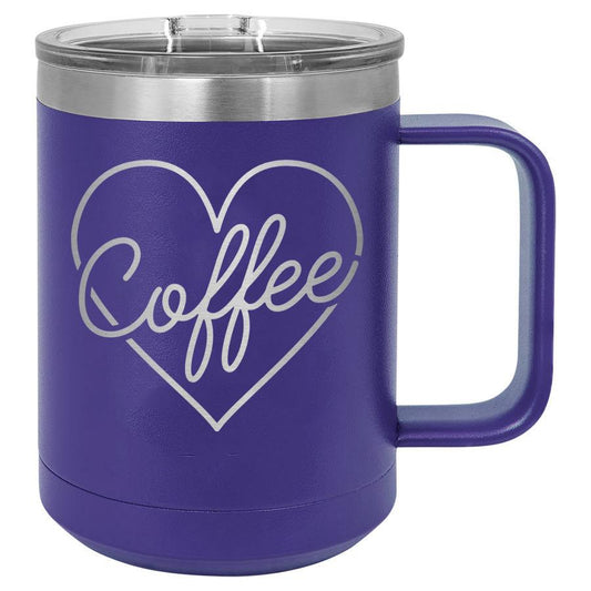 Coffee Heart 15 oz Polar Camel Coffee Mug with Sliding Lid